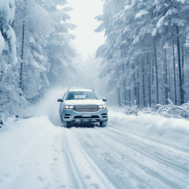 겨울 눈길을 달리는 자동차