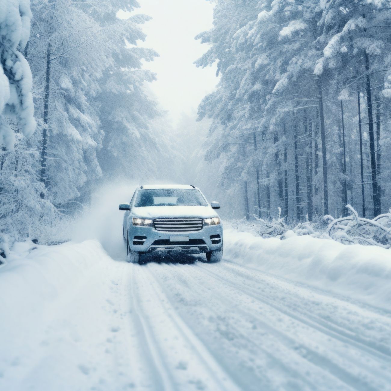 겨울 눈길을 달리는 자동차